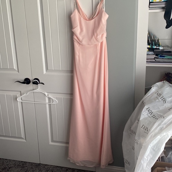 Chiffon Sheath Bridesmaid Dress with Beaded diamond like Straps in Petal size 6 - Picture 4 of 12
